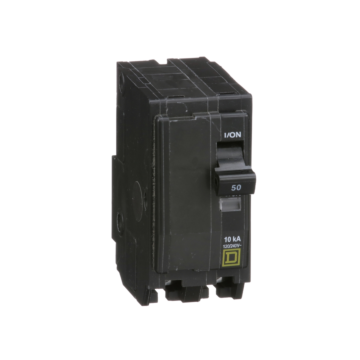 Square D Mini circuit breaker, QO, 50A, 2 pole, 120/240VAC, 10kA, plug in, consumer pack