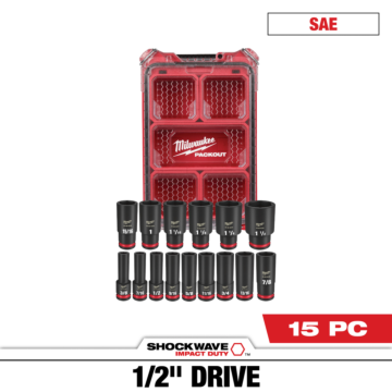 Milwaukee 15PC SHOCKWAVE™ Impact Duty Socket 1/2” Drive SAE Set with PACKOUT™
