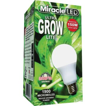 Miracle LED Ultra Grow 150W Equivalent Full Spectrum Daylight A19 Medium Base LED Plant Light Bulb
