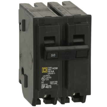 Mini circuit breaker, Homeline, 50A, 2 pole, 120/240VAC, 10kA AIR, standard type, plug in, UL