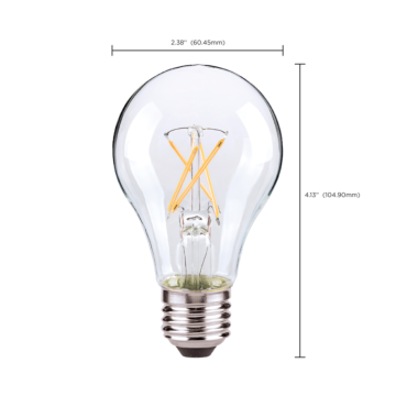 Satco 8 Watt A19 LED Filament - Clear - Medium base - 2700K - 800 Lumens - 120 Volt - Carded