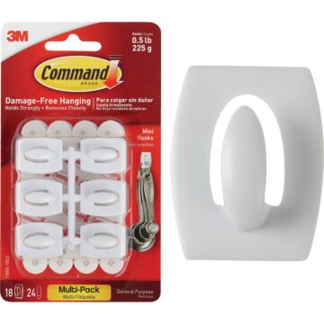 3M Command White Mini Adhesive Hook (18-Pack)