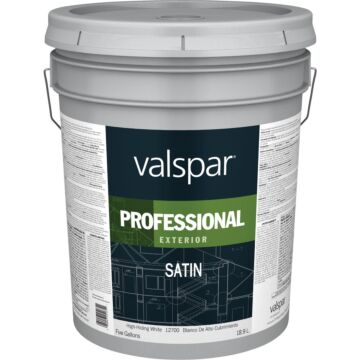 Valspar Professional 100% Acrylic Satin Exterior House Paint, High-Hiding White, 5 Gal.