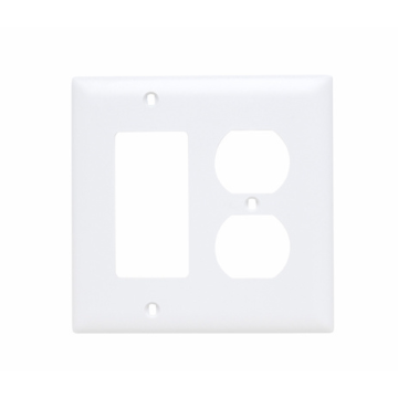 Combination Openings, 1 Duplex Receptacle and 1 Decorator, Two Gang, White