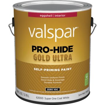 Valspar Pro-Hide Gold Ultra Zero VOC Latex Eggshell Interior Wall Paint, Super-One Coat White, 1 Gal.