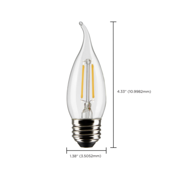 Satco 3 Watt CA10 LED Filament - Clear - Medium Base - 2700K - 250 Lumens - 120 Volt - 2-Pack