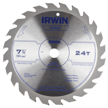 IRWIN Classic Series Steel Corded Circular Saw Blade, 7 1/4-Inch, 24T