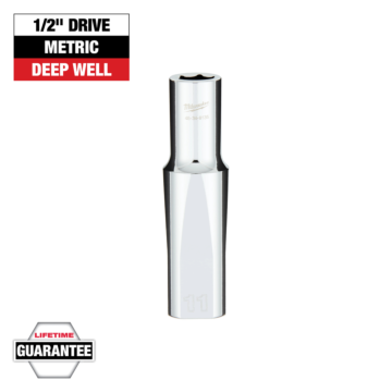 Milwaukee 1/2" Drive 11MM Metric 6-Point Deep Socket with FOUR FLAT™ Sides