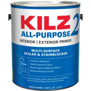 KILZ 2 Latex Interior/Exterior Sealer Stain Blocking Primer, White, 1 Gal.
