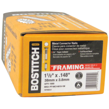 BOSTITCH Framing Nails, Paper Tape Collated, Metal Connector, 1 1/2-Inch X .148-Inch, 1000-Pack