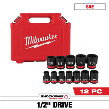 Milwaukee 12PC SHOCKWAVE™ Impact Duty 1/2" Drive SAE Standard 6 Point Socket Set