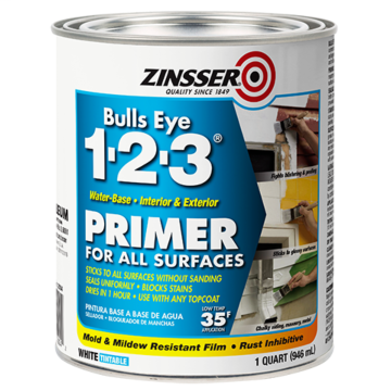 Zinsser® - Bulls Eye 1-2-3® Water-Base Primer - Quart - Primer-White