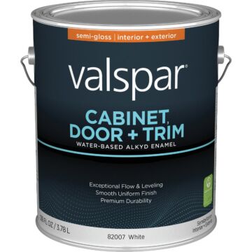 Valspar Cabinet Door & Trim Waterborne Alkyd Semi-Gloss Interior/Exterior Enamel, White Base, 1 Gal.