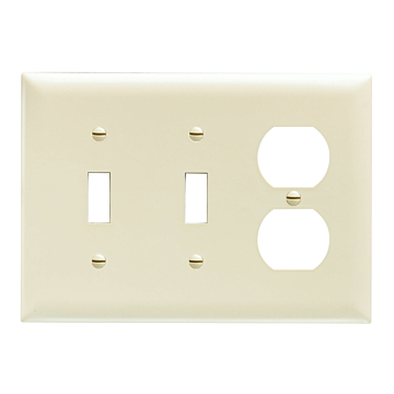 Combination Openings, 2 Toggle Switch and 1 Duplex Receptacle, Three Gang, Brown