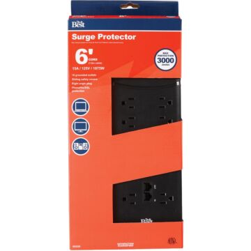 Do it Best 10-Outlet 3000J Black Surge Protector Strip with Phone Line Protection & 6 Ft. Cord