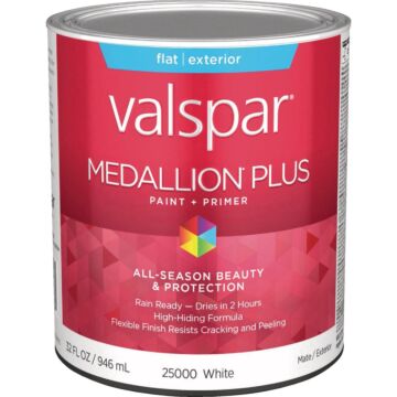 Valspar Medallion Plus Premium Paint & Primer Flat Exterior Paint, White, 1 Qt.