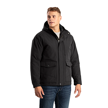 Men's Quilt-Lined Micro-Duck Hooded Coat (Black)