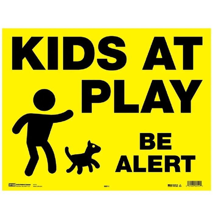 HY-KO Hy-Ko MKP-1 Yard Sign, KIDS AT PLAY BE ALERT, Black Legend, Yellow Background, Corrugated Plastic