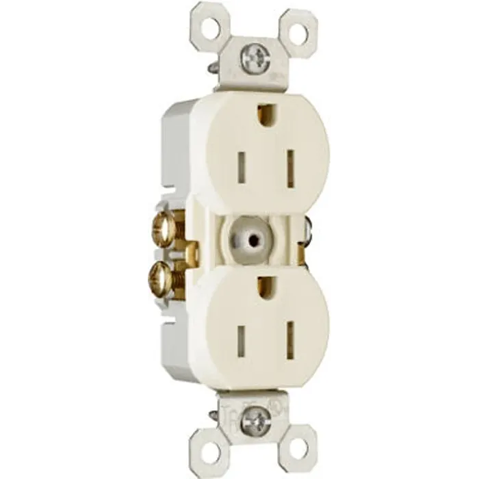 Pass & Seymour TradeMaster Series 3232TRLACC14 Duplex Receptacle, Thermoplastic, 2-Pole, 3-Wire, 14 to 12 AWG Wire