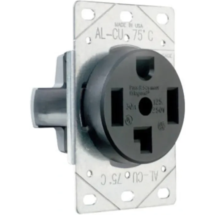 Pass & Seymour Legrand 3864CC6 Straight Blade Power Outlet Receptacle, Flush Mounting, 3-Pole, 125/250 V, 30 A, Black