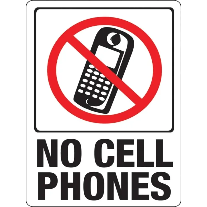 HY-KO Hy-Ko 20618 Identification Sign, Rectangular, NO CELL PHONES, Black/Red Legend, White Background, Plastic