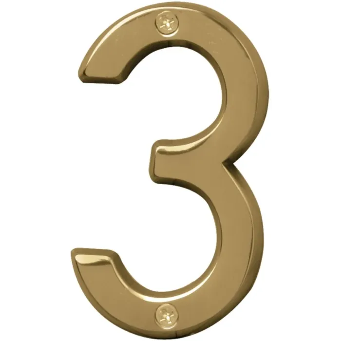 HY-KO Hy-Ko Prestige Series BR-42PB/3 House Number, 2.938 in W x 6.875 in H Dimensions, Character: 3, 4 in H Character, Brass