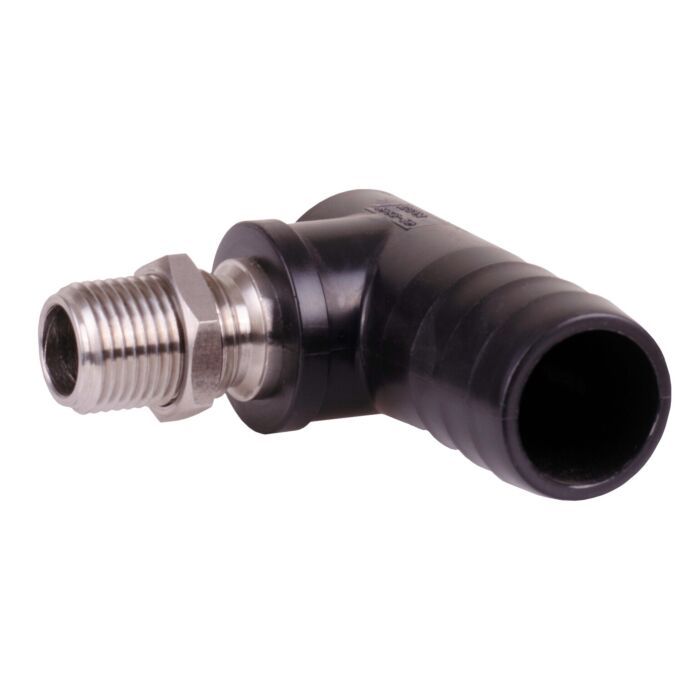 TeeJet 1" Celcan Hose Barb, Stainless Steel Threaded Elbow Nozzle Body