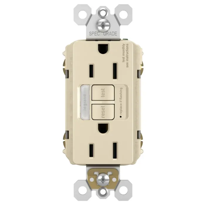 Pass & Seymour radiant® Tamper-Resistant 15A Duplex Self-Test GFCI Receptacles with SafeLock® Protection and Night Light, Light Almond