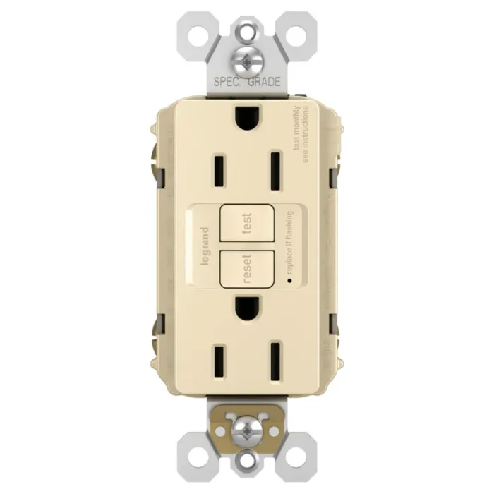 Pass & Seymour radiant® Tamper-Resistant 15A Duplex Self-Test GFCI Receptacles with SafeLock® Protection, Ivory