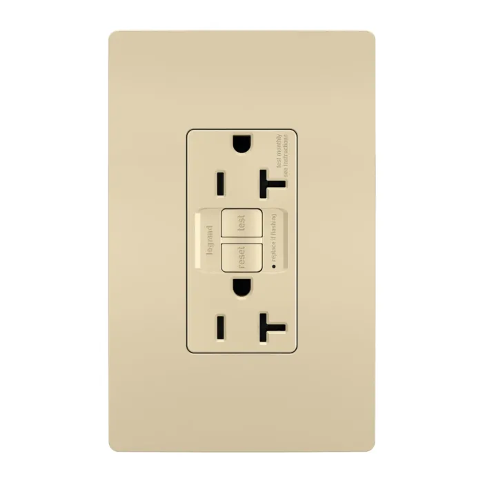 Pass & Seymour radiant® Tamper-Resistant 20A Duplex Self-Test GFCI Receptacle with SafeLock® Protection, Ivory