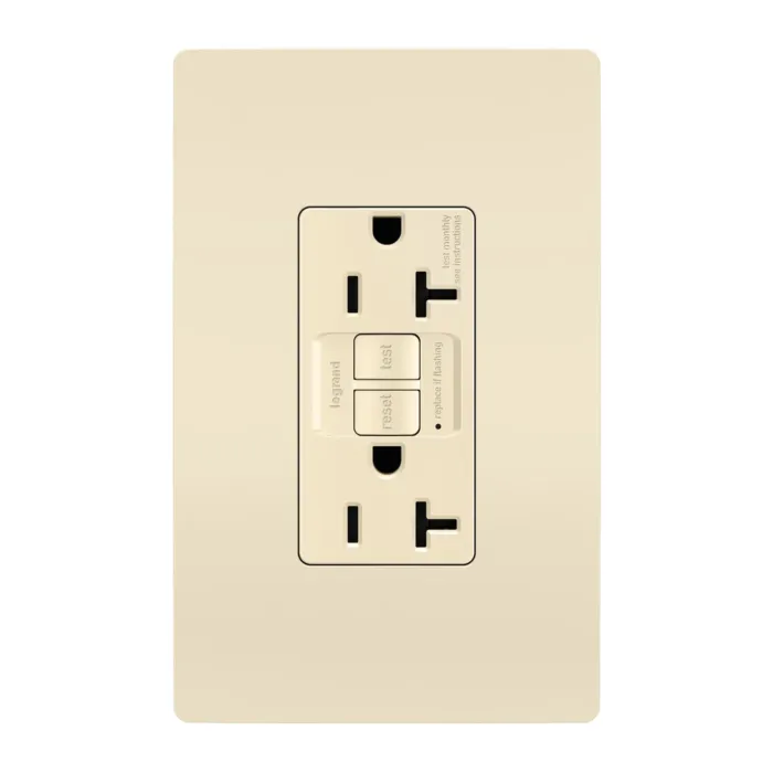 Pass & Seymour radiant® Tamper-Resistant 20A Duplex Self-Test GFCI Receptacle with SafeLock® Protection, Light Almond