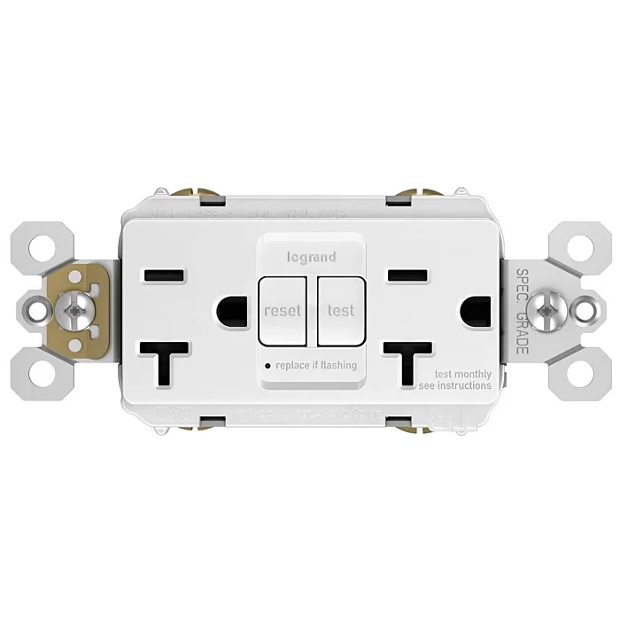 Pass & Seymour radiant® Tamper-Resistant 20A Duplex Self-Test GFCI Receptacle with SafeLock® Protection, White