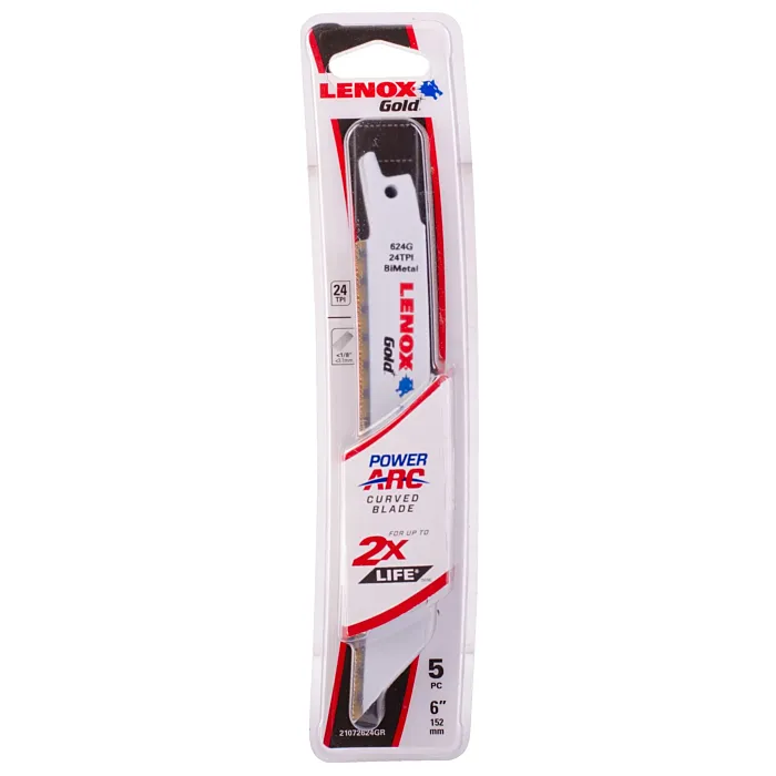 Lenox LENOX Gold Power Arc Reciprocating Saw Blade, For Sheet Metal Cutting, 6-Inch, 24 Tpi, 5-Pack