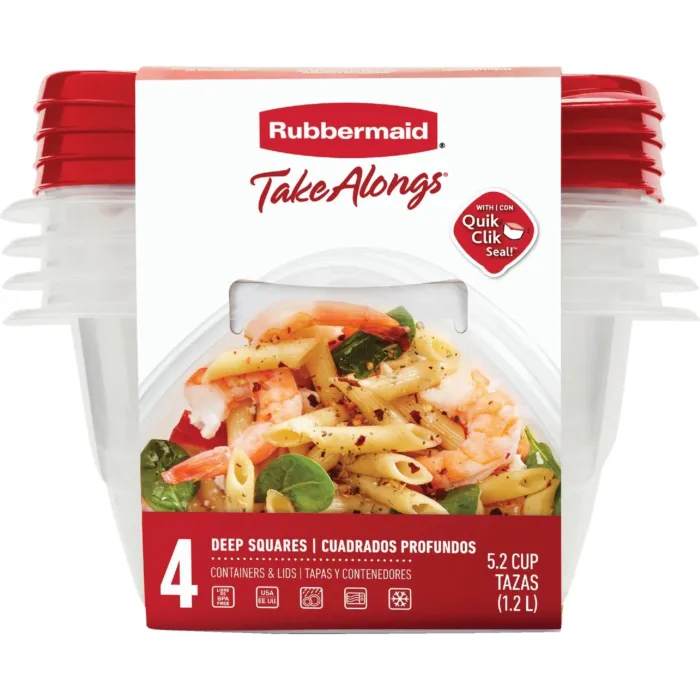 Rubbermaid TakeAlongs Square Food Storage Container with Lids (4pk) 5.2 cup