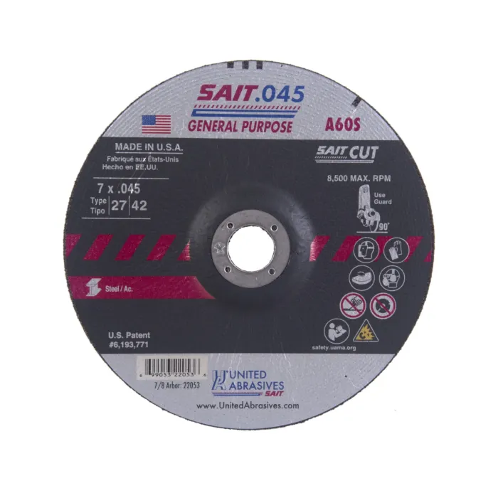 United Abrasives A60S General Purpose Cut-Off Wheel (Type 27/Type 42 Depressed Center) 7 in. x .045 in. x 7/8 in.