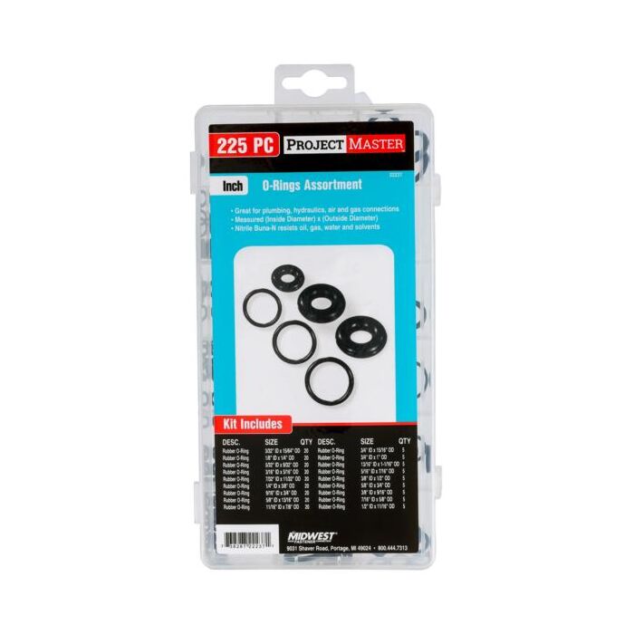 Midwest Fastener In O-Ring Kit 225pc Nitrile Buna