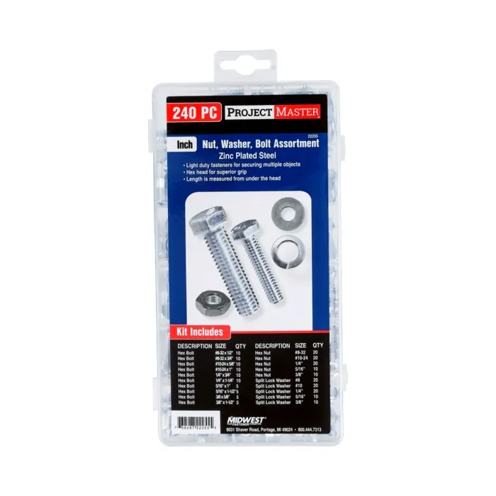 Midwest Fastener ProjectMaster Inch Nut, Washer, Bolt 240pc Kit