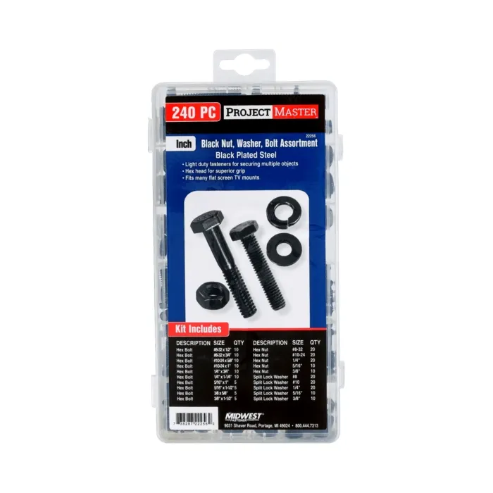 Midwest Fastener ProjectMaster Inch Black Nut, Washer, Bolt 240pc Kit