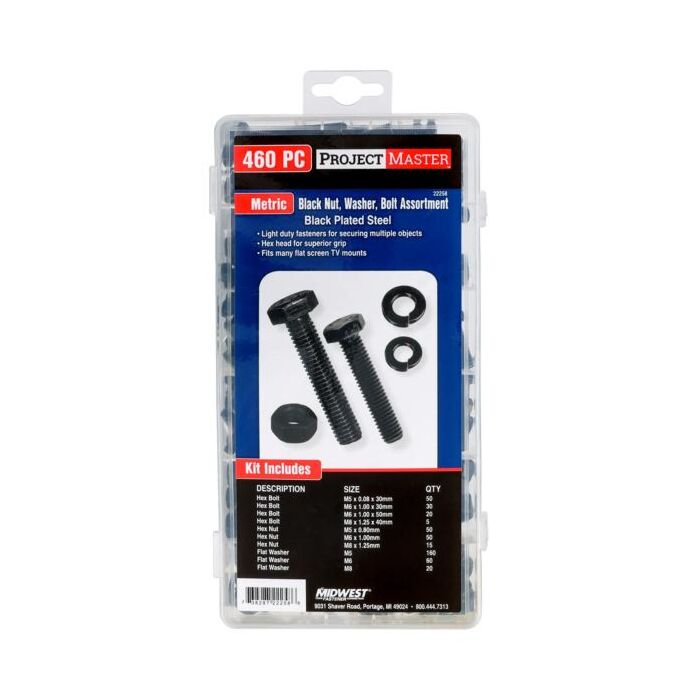 Midwest Fastener ProjectMaster Metric Black Nut, Washer, Washer, Bolt 460pc Kit
