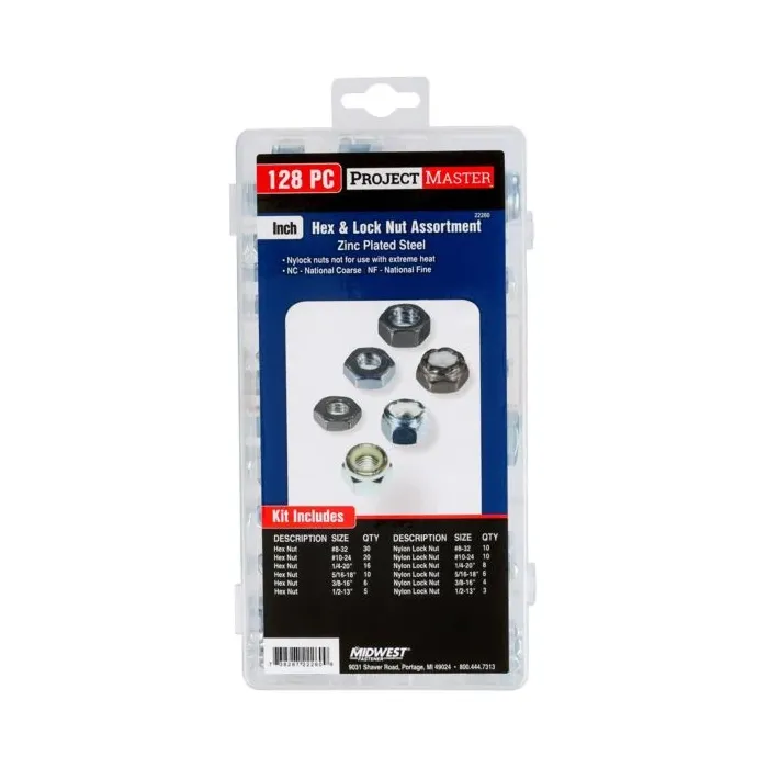 Midwest Fastener ProjectMaster Inch Hex & Lock Nut 128pc Kit