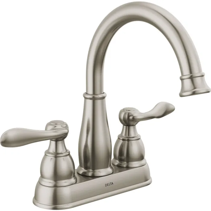 Delta Windmere Brushed Nickel 2-Handle Lever 4 In. Centerset Bathroom Faucet and Push Pop-Up with Overflow