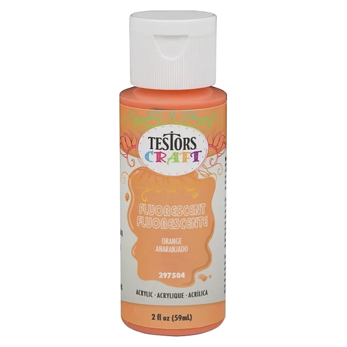 Rust-Oleum Testors 297504 Acrylic Craft Paint, Fluorescent Orange, 2 oz, Bottle