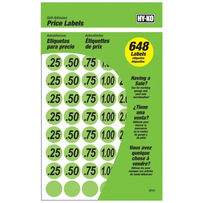 HY-KO Price Labels 3/4" Green  648pc