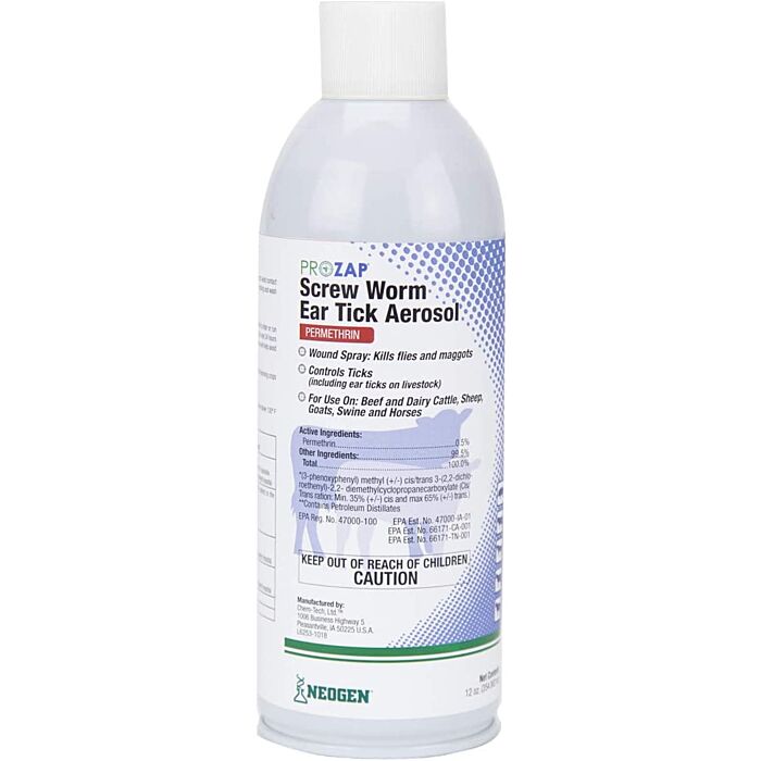 Prozap 12 oz Container Size Aerosol Container Type 5% Permethrin Screw Worm Ear Tick