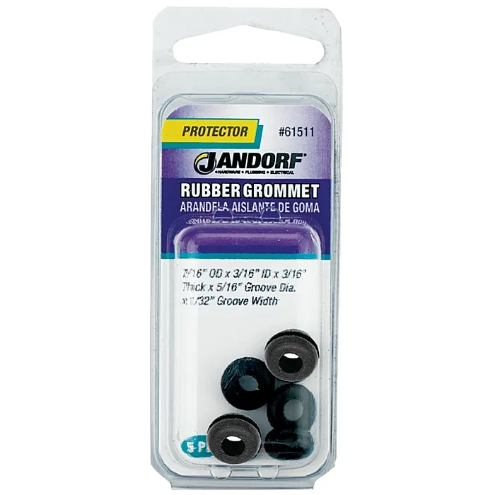Jandorf 61511 Grommet, 3/16 in ID, 7/16 in OD, Rubber, Black, 3/16 in Thick Panel