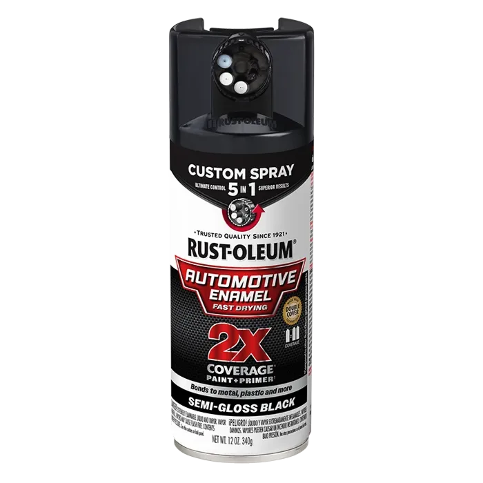 Rustoleum 2X Automotive Enamel Custom 5-in-1 Spray (Semi-Gloss - Black) 12 oz