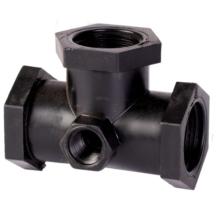 Valley Industries 3/4" Female NPT Poly Tee with 1/4" Female NPT Gauge Port