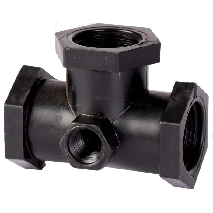 Valley Industries 3/4" Female NPT Poly Tee with 1/4" Female NPT Gauge Port