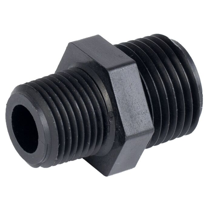 1/2" Male NPT x 3/8" Male NPT Poly Reducing Nipple