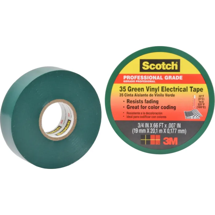 3M Scotch® #35 Vinyl Electrical Tape, 10851-DL-10, 3/4 in x 66 ft x 0.007 in, Green, 10/case